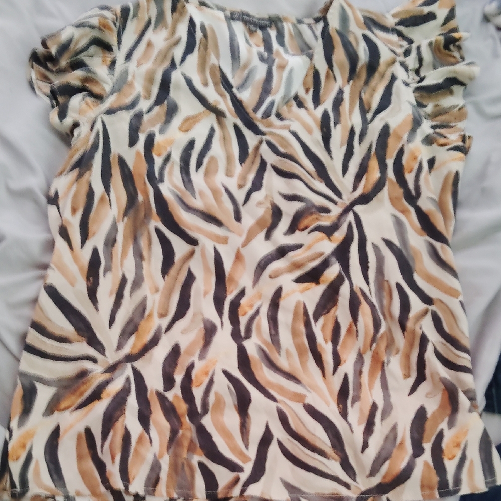 Adrianna Papell Zebra Print Blouse in Black, Brown, and Cream